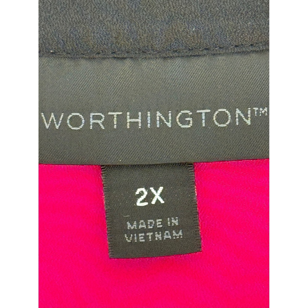 Worthington Magenta Pink Black Trim Split Neck Blouse Long Sleeve Plus Sz 2X - Picture 7 of 8